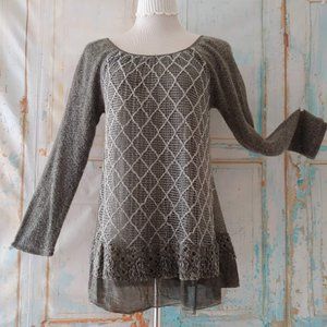 Belle France long sleeve  layered mohair sweater dress/M/light olive green